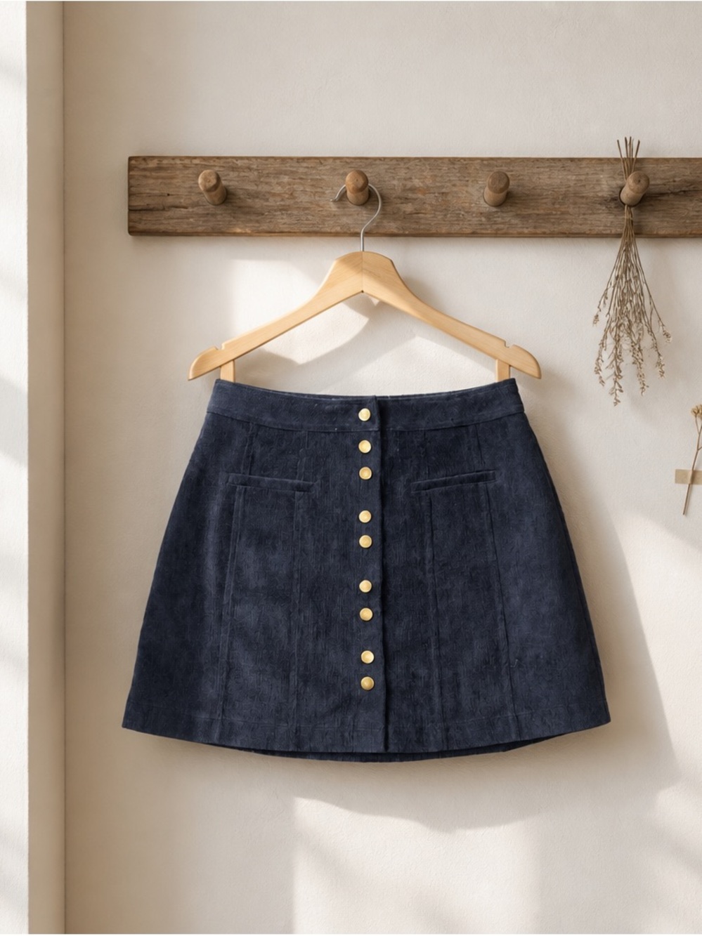 Lulu's Navy Mini Skirt with Gold Buttons